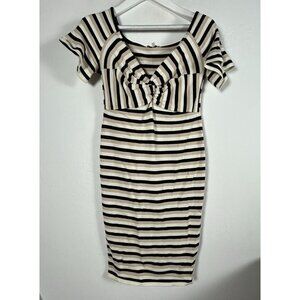 Ronny Kobo Womens Twist Front Ruffle Sleeve Striped Bodycon Dress XL White/Black